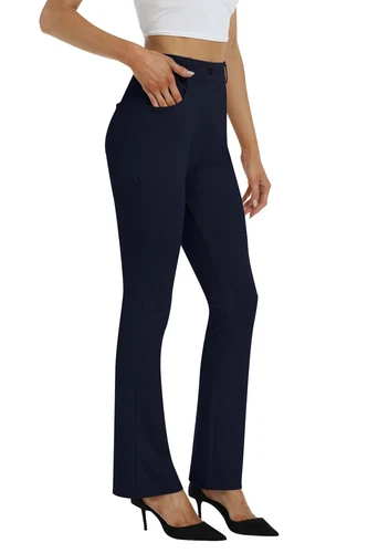 Women Bussiness Slacks Pant Soft Comfy Elastic Casual Stretch Bootcut Trousers - Picture 17 of 66