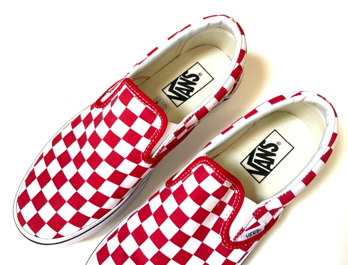 Vans Off The Wall Womens Checkered Board Slip On Shoes Red White
