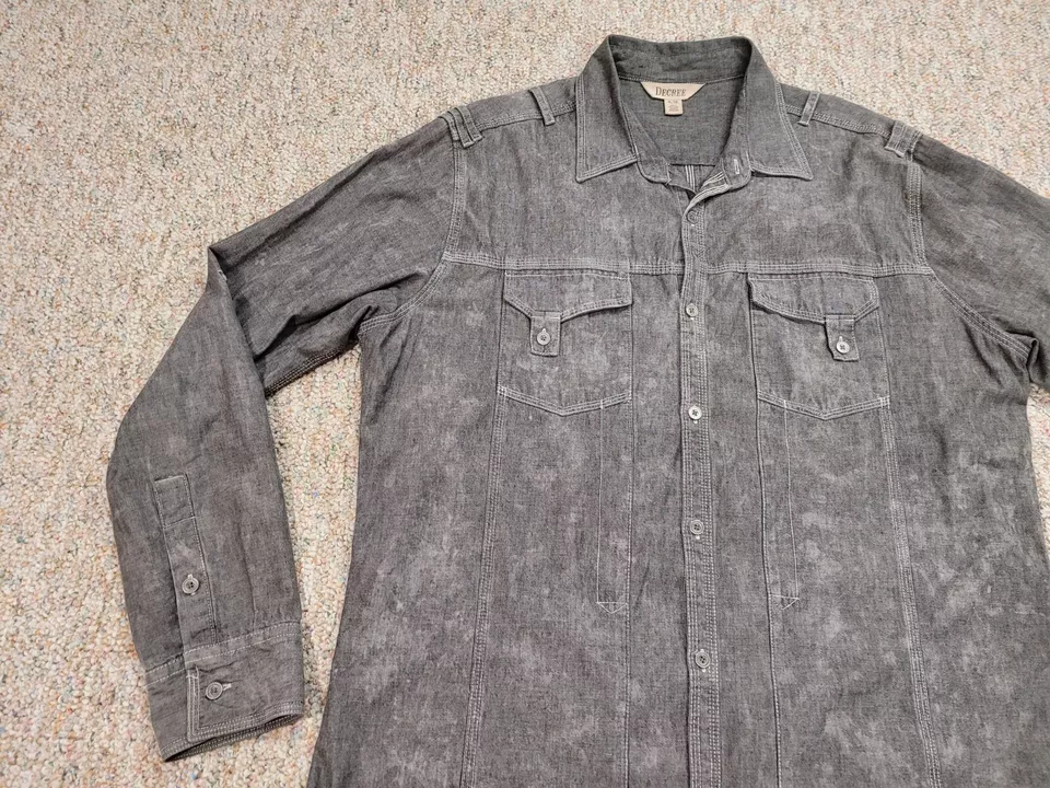 Camisa Decree Hombre XL Gris Abotonada Manga Larga Motociclista Grunge Envejecida Foto 4 de 4