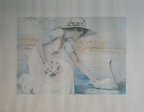 Swan Lakefront Bride Photolithograph Innocenzo Melani with Certificate - Picture 2 of 4