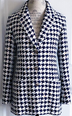 NEW CHANEL 21P ECRU NAVY BLUE MULTICOLOR CC BUTTONS HOUNDSTOOTH