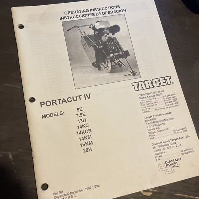 Target Port-A-Cut IV Concrete Saw Operator Manual 5/7.5-E 13/20-H 14/16-KM/KC-R