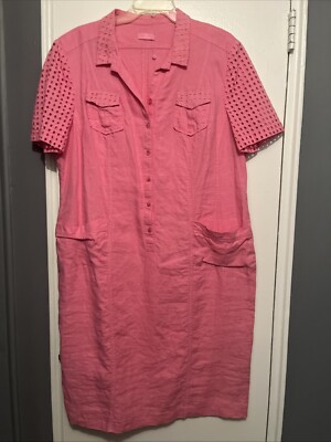 Basler Womens Dress Linen Midi Short Sleeve Eyelet Detail Color: Pink  Size:EU46 | eBay