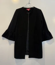 Catherine Malandrino Black Open Front Long Blazer Jacket Coat Womens 10 (SU)