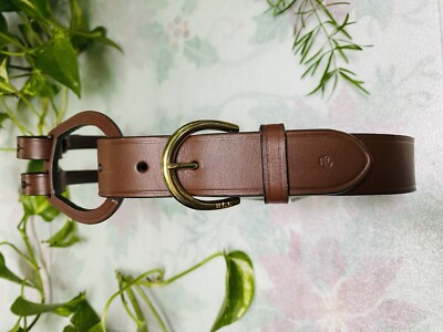 Lauren Ralph Vachetta Tri-Strap Leather Brown Equestrian 
