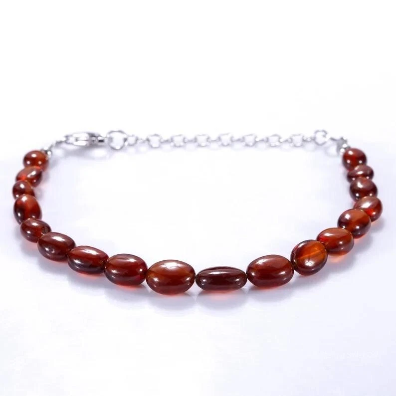 Pulsera de cuentas ovaladas granate hessonita 35ct plata 925 joyería curativa Foto 3 de 4