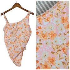 NEW Kona Sol One Piece Swimsuit Size 16W Shelf Bra Pink Floral Assymetric 16