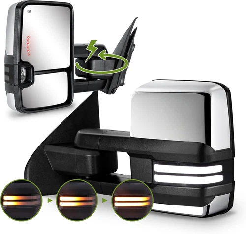 Chrome Towing Mirrors Switchback Power Fold for Chevrolet Silverado GMC Sierra