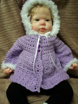 OOAK purple w/silver thread baby sweater and bonnet 3-6 month baby/Reborn doll
