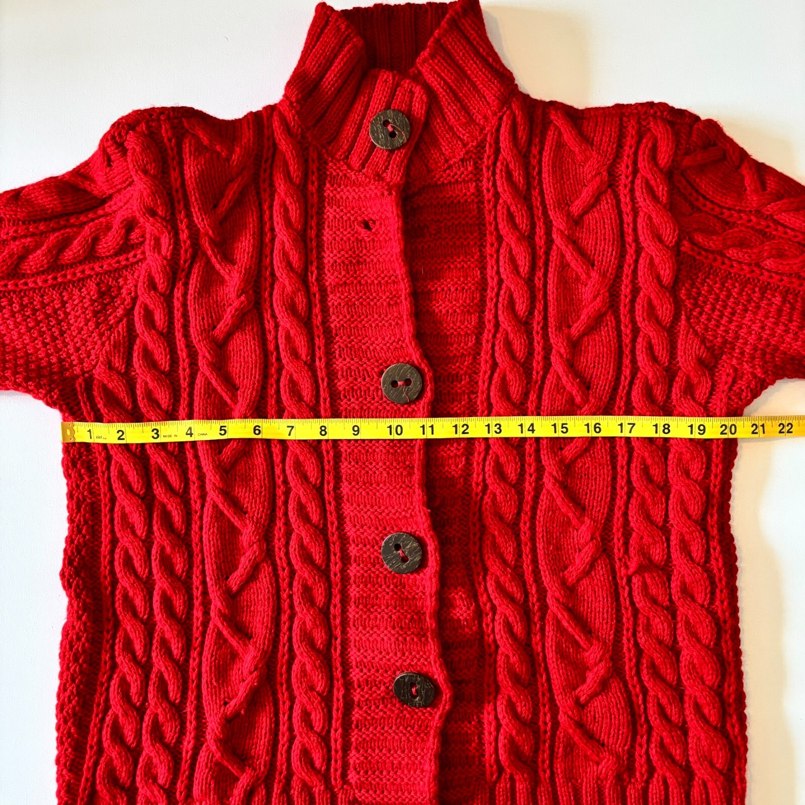 Vintage Peregrine Wool Sweater Cardigan Cable Knit Red Medium Missing 1 Button