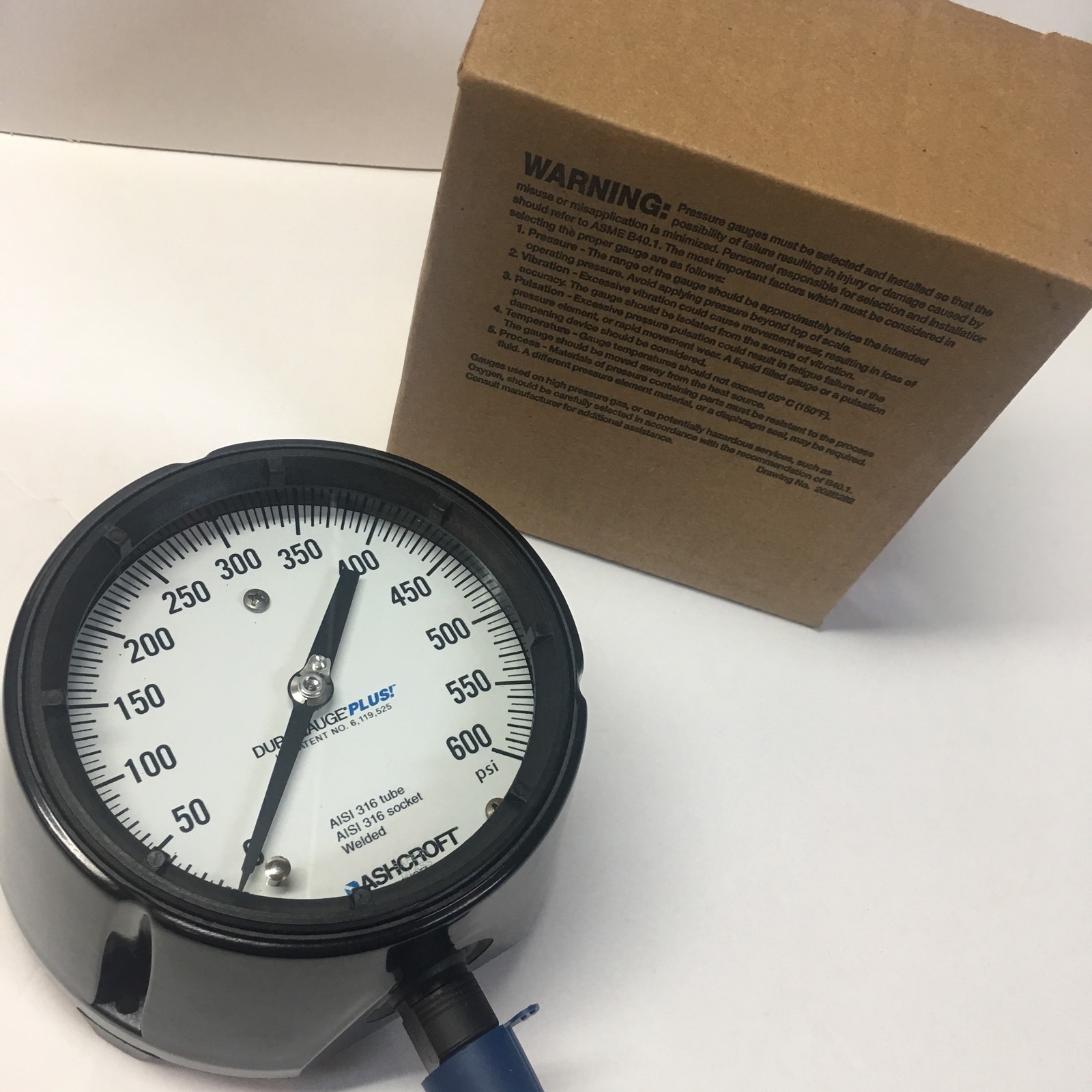 Ashcroft 451279SS04L1000 Duragauge Pressure Gauge 41/2" Dia 1000