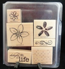 2007 Stampin Up DELIGHT IN LIFE 6 pc RUBBER STAMP SET Flowers Floral Background