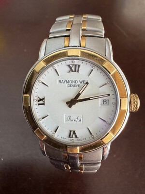 MEN'S QUARTZ RAYMOND WEIL PARSIFAL TWO TONE WRIST WATCH MODEL 9540 KEEPING TIME