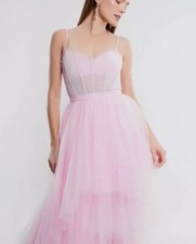 NWT 495 BCBG MAXAZRIA DRESS LONG GOWN TULLE KATHERINE PINK 0 2 4 6 8 10 XS S M