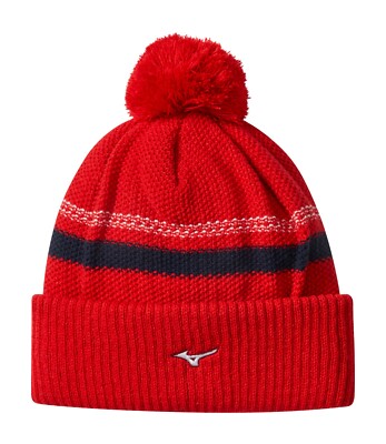 Mizuno Wintermütze Breath Thermo Pom Pom Beanie - Farbe: Red