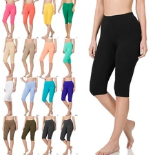 Women's Seamless Soft Cotton Stretch Basic Capri Knee Leggings Fitness Yoga 