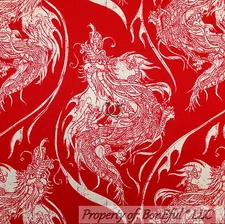 BonEful Fabric FQ Cotton Quilt Red White Large Asian Dragon Tattoo Tatsu Chinese