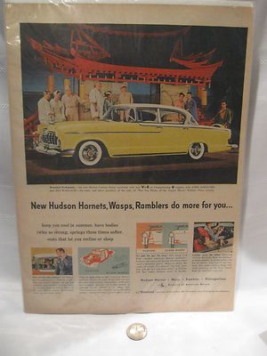Hudson Hornet Car - Very Unique Vintage Illustrated Print Ad - WASPS - RAMBLERS