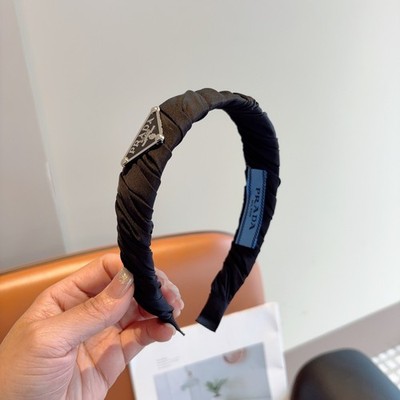 Prada Black Triangle Logo Fabric Padded Headband