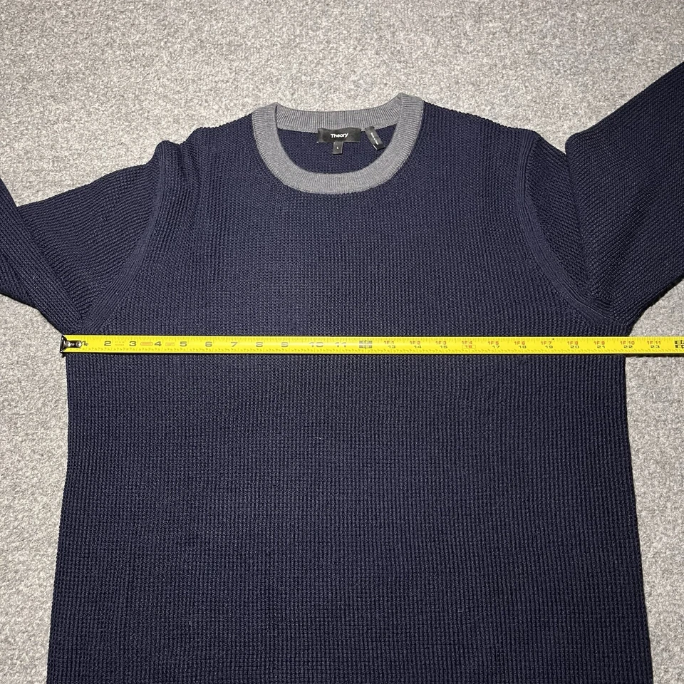 Suéter Theory Para Hombre Grande Lana Merino Maden Cuello Redondo Novo Pullover Azul Foto 4 de 4