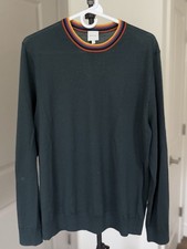 Paul Smith Petrol Green Merino Wool Sweater Signature Stripe,L, New Without Tags