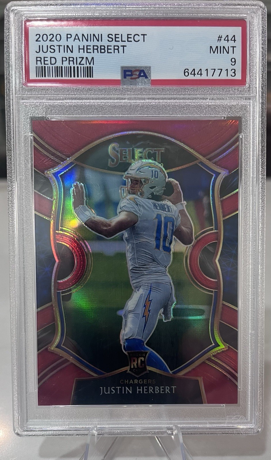 2020 Panini Select - Concourse Rookie Justin Herbert Red Prizm /99 (RC) PSA 9