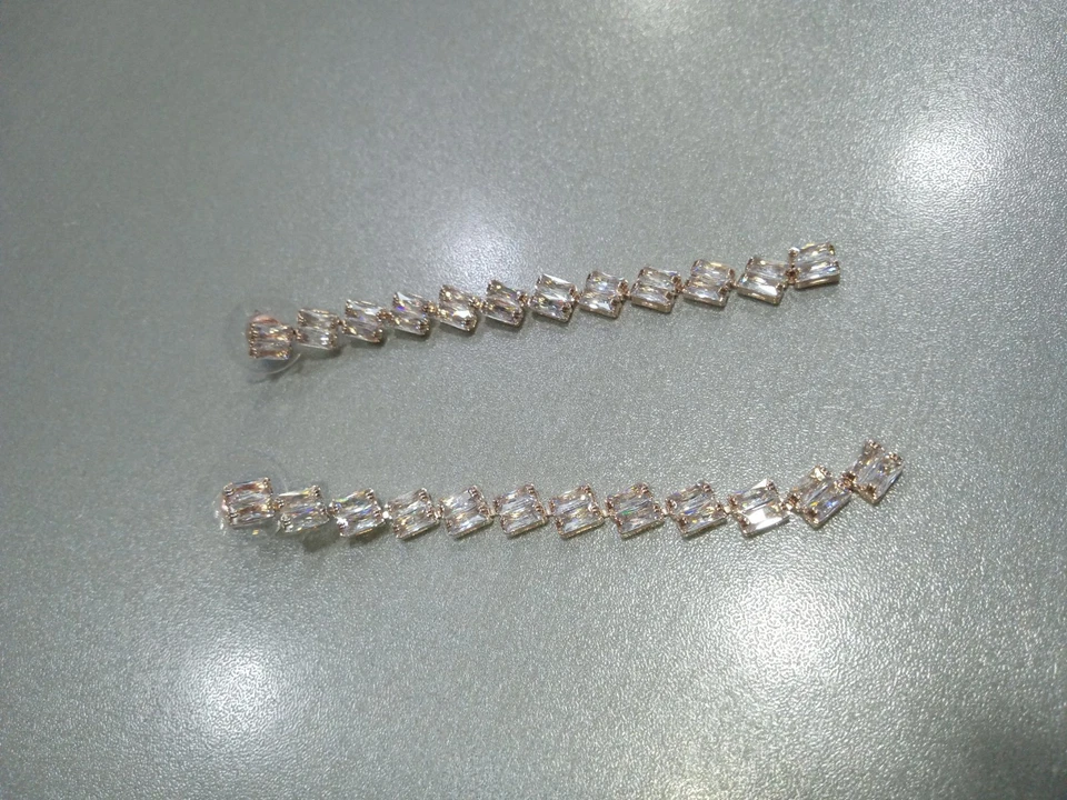 D298 Orecchini Lunghi Pendenti Swarovski Eleganti Inox Oro Rosa 9cm Sposa  - Immagine 2 di 4