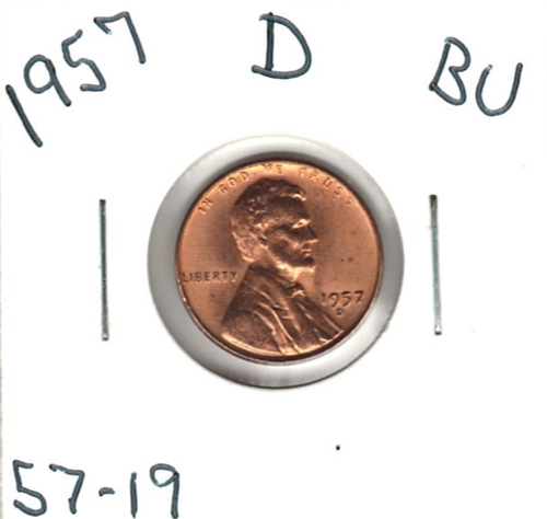 1957 D Lincoln Cent in roter unzirkulierter Erhaltung ~ BITTE BEACHTEN SIE DEN SCAN stk 57-19 - Bild 3 von 4