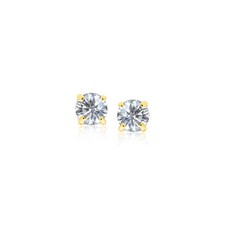 14k Yellow Gold Stud Earrings with White Hue Faceted Cubic Zirconia 3mm 