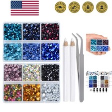 6400 Pieces 12 Colors Hotfix Rhinestones Flat Back 5 Mixed Sizes Crystal Roun...