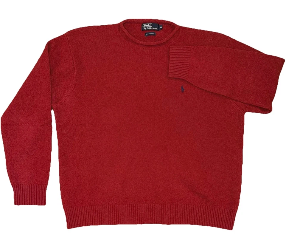 De Colección Polo por Ralph Lauren 100% Lana Cuello Redondo Rojo Suéter Poni Para Hombres XL Preppy Foto 3 de 4