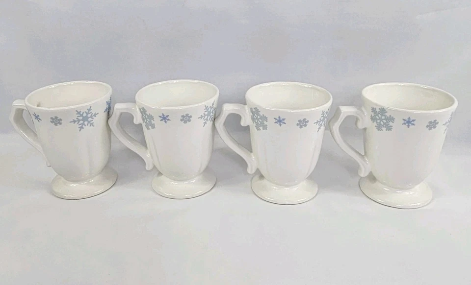 Vicky Howard Houston Harvest White Blue Snowflakes Footed Coffee Mugs Set of 4  - Image 2 of 4