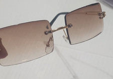 Rimless hip hop retro rectangular clear brown fashionable sunglasses men