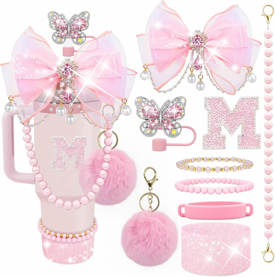 #ad Letter Stickers Bling Accessories Set for Stanley 40 30 20 Oz Tumbler: Bow Straw $15.85