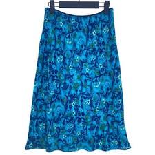 Paul Harris Design Blue Floral Paisley Midi Skirt Size M Elastic Waist Lined