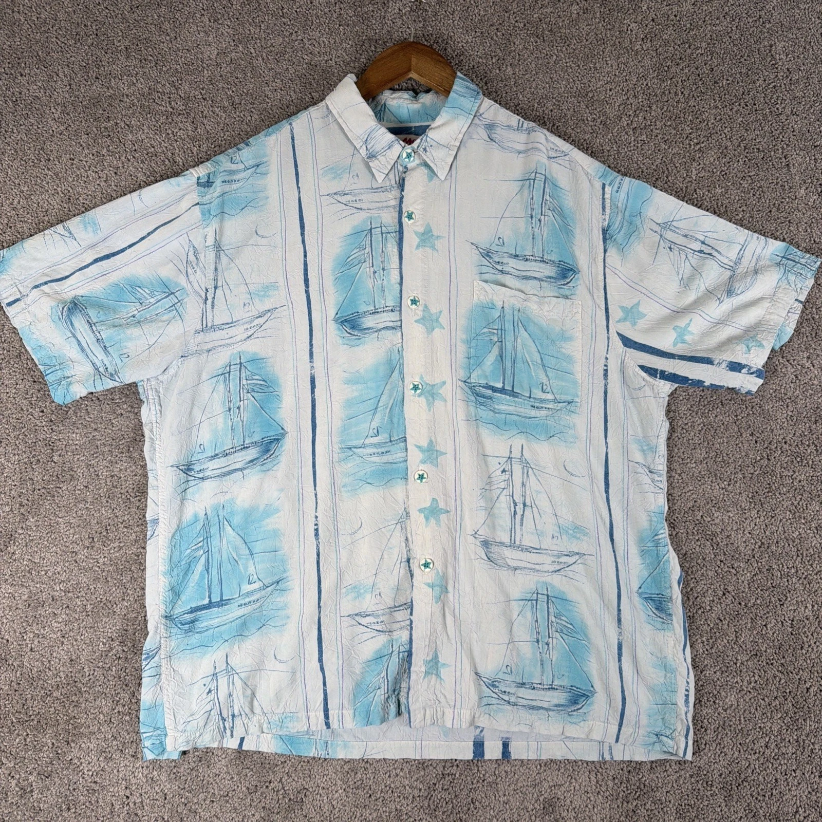 Vtg Jams World Shirt Mens XL Yacht Club AOP 100% Rayon Hawaiian Button Up Beach