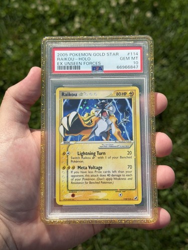 2005 POKEMON EX UNSEEN FORCES GOLD STAR #114 RAIKOU-HOLO PSA 10