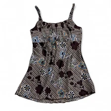 Y2K Iz Byer Brown Satin Floral Babydoll Top Fall Fairycore Nostalgia Small