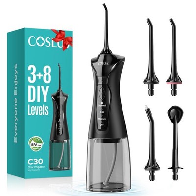 COSLUS Water Dental Flosser Pick for Teeth: 4 Modes Cordless Portable 300ML L...
