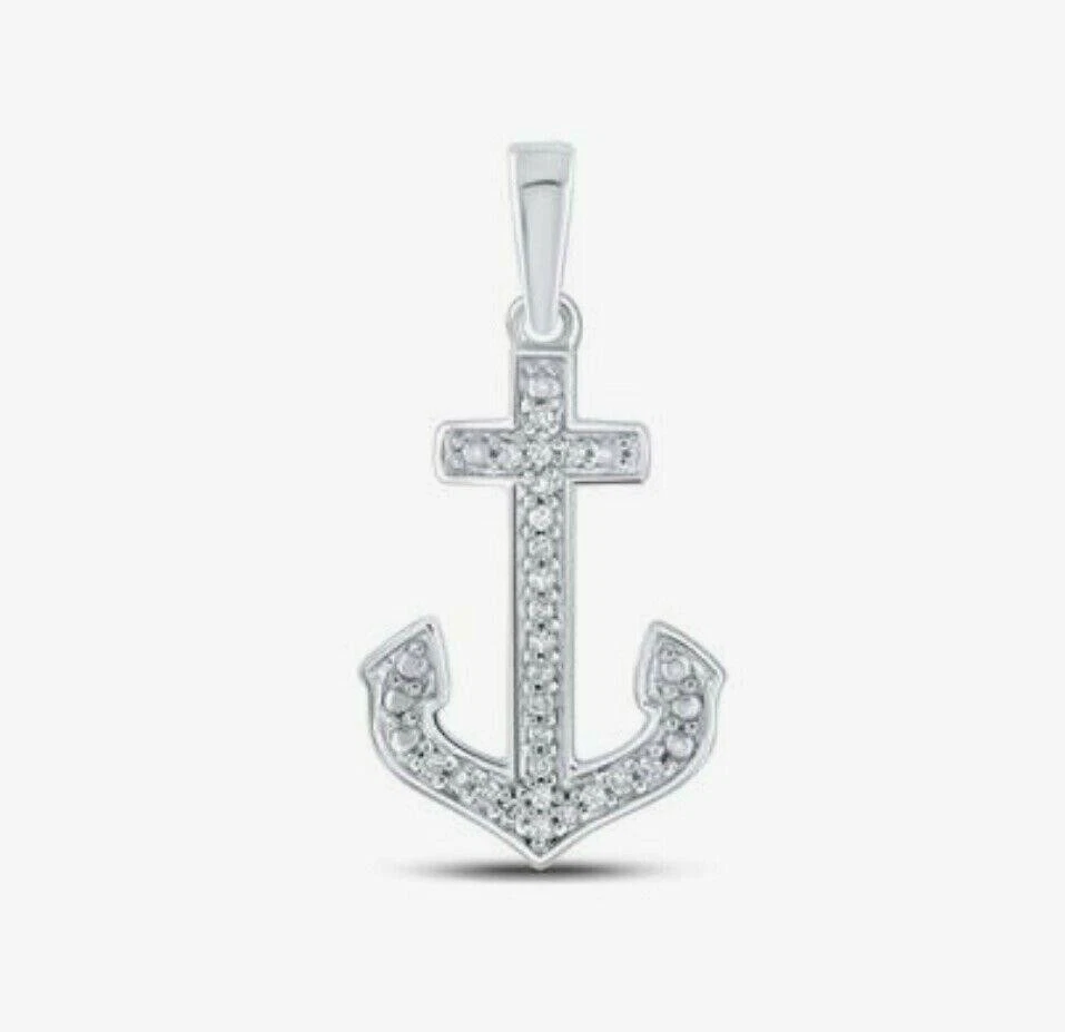 Colgante náutico ancla diamante redondo plata de ley 1/12 quilates Foto 3 de 4