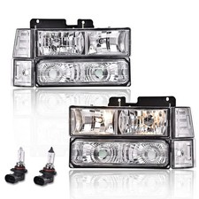 Front Headlights Assembly Pair Chevy GMC C/K1500 1994-1999 Clear Chrome Housing
