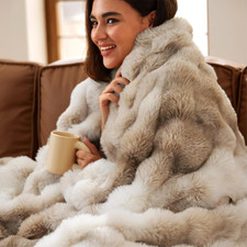 Fluffy Bubble Faux Fur Throw Blanket, 50"X60", Tie-Dye Taupe