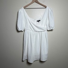 Lulus Womens Mini Dress L White Puff Sleeve Textured Coquette Bridal Babydoll