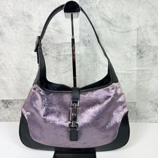 Gucci Jackie Purple Velvet Black Leather One Shoulder Bag Hobo Silver 001.3306
