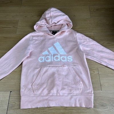 Adidas Pink Spellout Hoodie Pullover Damen UK S 8-10 Front Zip Pocket Relaxed