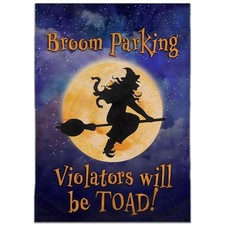 Halloween Broom Parking 12x18in Garden Flag Spooky Witch Front Yard Home Decor