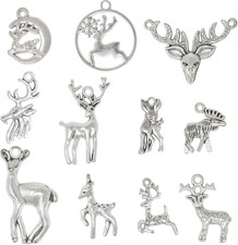 66PCS Christmas Elk Deer Charms Pendant Antique Silver Alloy Animal Deer Charms