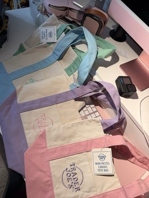 Trader Joe's Foldable Canvas Mini Pastel Tote Bag Set, Colorblock, Small, 4-Pack