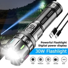 Super Bright 5000000 Lumens LED Flashlight USB Rechargeable High Powerful Light