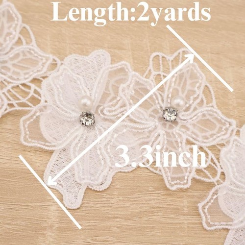Organza Flower Trim 2 Yards 3D Pearl Beads Flower Lace Trim Embroidered - Picture 2 of 5